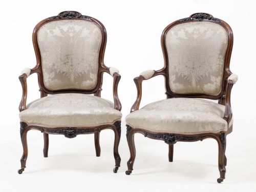 Two Louis XV style armchairs, France, late 19th century