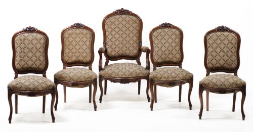 Four Alfonsine chairs and an armchair, Spain, c. 1900