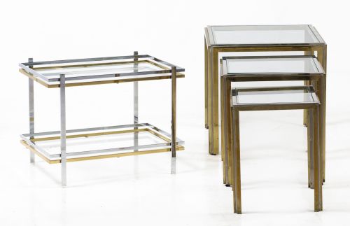 Three nesting tables made of steel and brass, Spain, 1980s