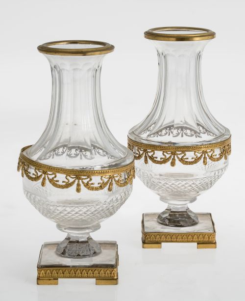 Pair of Louis XVI style cut crystal violet holders, 20th ce