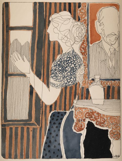 PEDRO SOBRADO, "Interior con mujer junto a una ventana", Ti