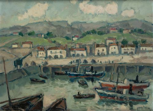 JULIO PÉREZ TORRES, "Puerto del Cantábrico", Óleo sobre táb