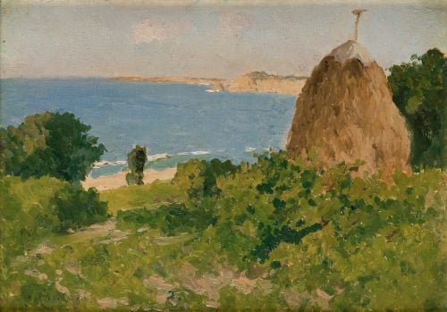 AUGUSTO COMAS BLANCO, "Paisaje costero con almiar", Óleo