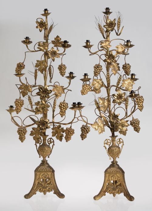 Pair of gilded metal candlesticks, Spain, 19th century