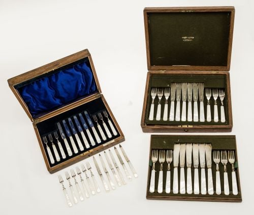 English Sterling Silver Fish Cutlery Set with Sheffield Mar