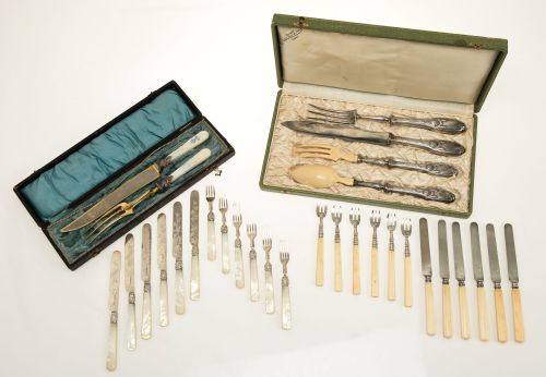 Lot of French silver and imitation ivory cutlery