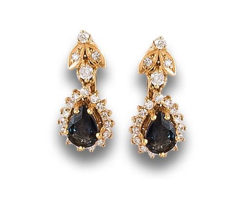 PENDIENTES EN ORO AMARILLO CON ZAFIROS Y DIAMANTES