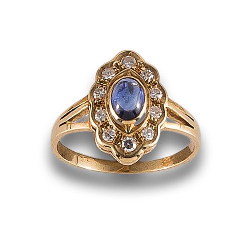 GOLD RING WITH SAPPHIRE AND DIAMONDS