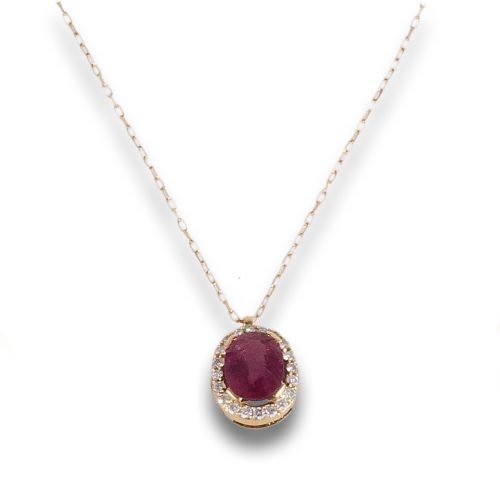 DIAMONDS AND RUBY PENDANT, IN YELLOW GOLD WITH CHAIN