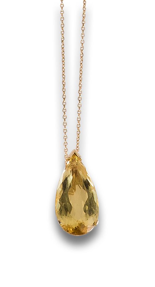 GOLDEN BERYL PENDANT IN YELLOW GOLD WITH CHAIN