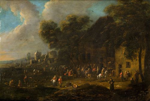 JEAN FRANÇOIS VAN BREDAEL, "Reunión en la aldea", 1751, Óle