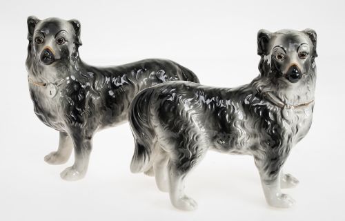 Pair of earthenware dogs, Staffordshire, England, 19th cent