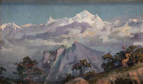 JOSE GARNELO Y ALDA, "Mont Blanc", Óleo sobre tabla