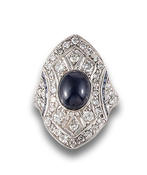 COCKTAIL RING, ART DECO STYLE, WITH DIAMONDS AND SAPPHIRES,