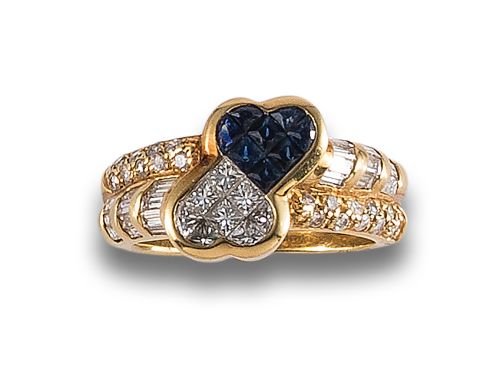 RING IN 18 KT GOLD. WITH DIAMONDS AND SAPPHIRES