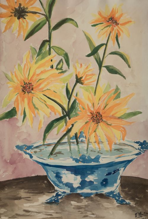 ANÓNIMO, ANONYMOUS (20th century) "Flowers", 1947, Watercol