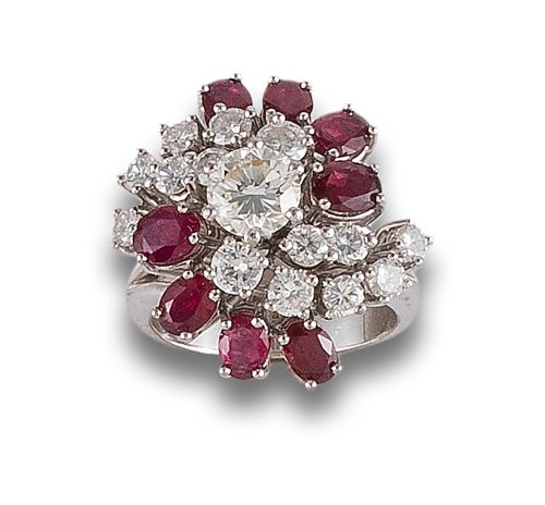 WHITE GOLD RING WITH DIAMONDS AND RUBIES