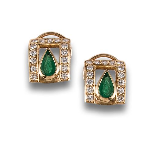 GOLD EARRINGS WITH EMERALDS AND DIAMONDS