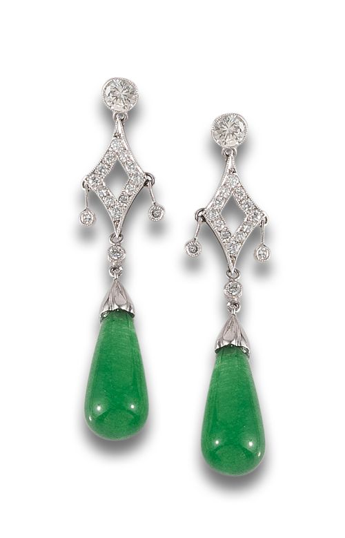 ART DECO STYLE EARRINGS IN LATIN WITH DIAMONDS AND CHRYSOPR