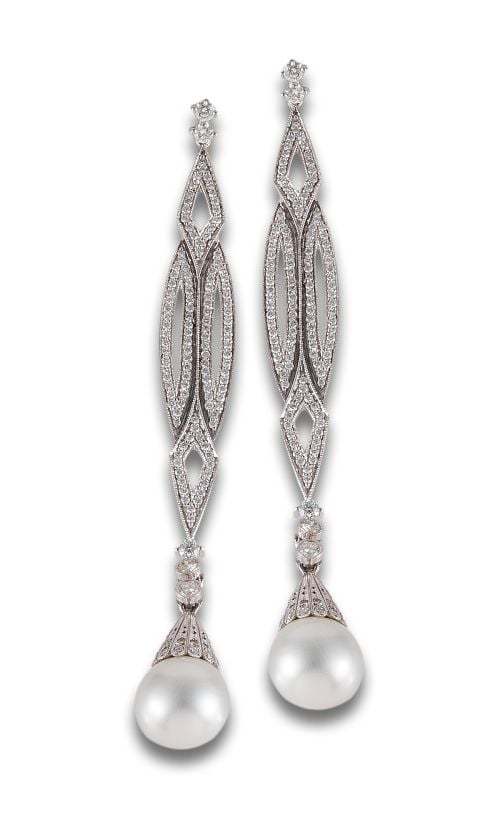 LONG REMOVABLE EARRINGS IN WHITE GOLD WITH DIAMONDS AND AUS