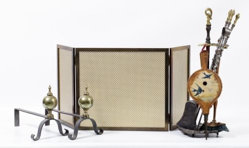 Screen, andirons and fireplace utensils, Spain, 20th centur