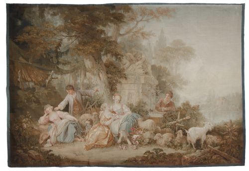 Tapestry woven in wool with a country scene following Frenc