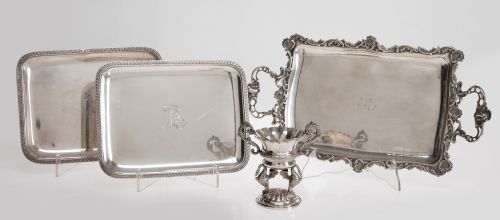 Pair of silver trays, Spain, 20th century