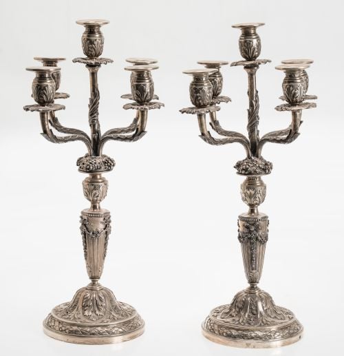 Pair of candelabras in hallmarked Spanish silver, 916 grade