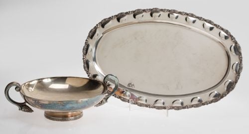 Oval platter of hallmarked silver, 925 sterling, Mexico, 20