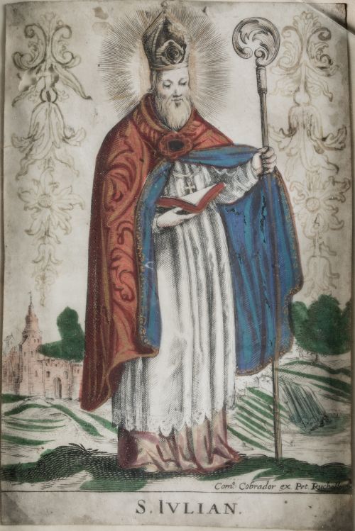 PETRUS  RUCHOLLE, "San Julián", Grabado coloreado. 