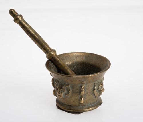 Gilt bronze mortar and pestle, mid-20th century