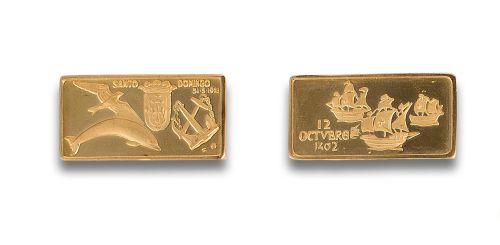 TWO YELLOW GOLD INGOTS COMMEMORATIVE OF HISPANITY