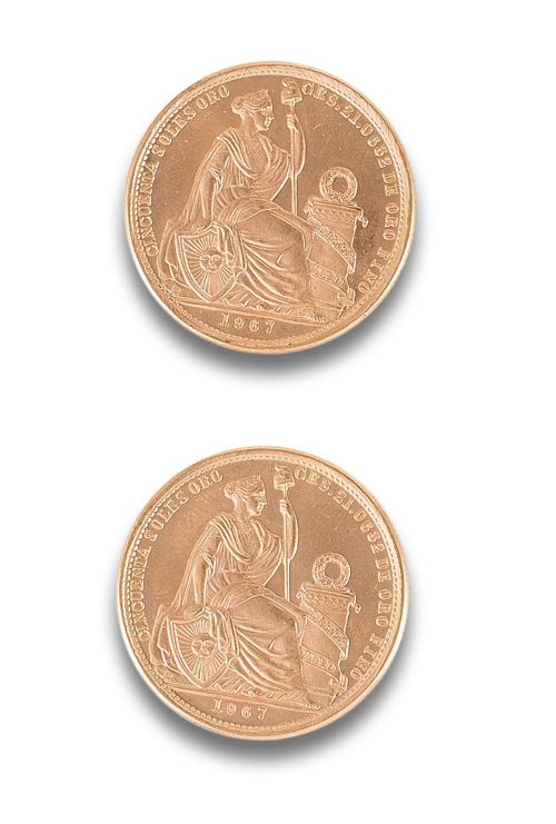 DOS MONEDAS DE 50 SOLES DE PERU