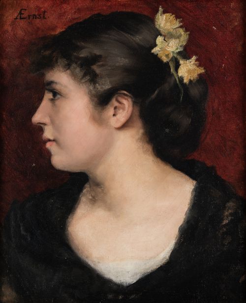 ESCUELA ALEMANA, "Retrato de dama de perfil", Óleo sobre li