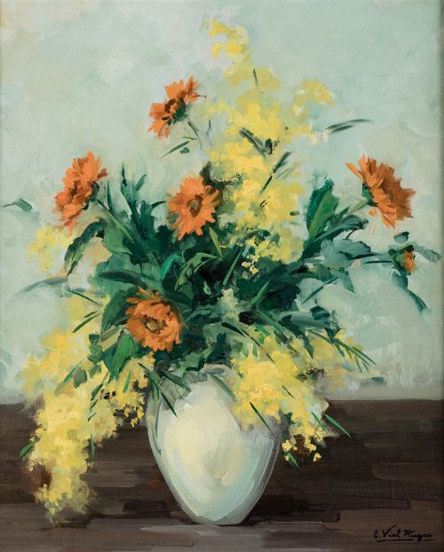 EDUARDO VIAL HUGAS, "Jarrón con flores", Óleo sobre lienzo