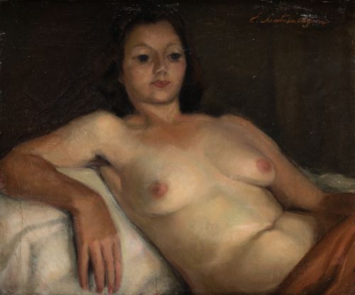 ERNESTO SANTASUSAGNA SANTACREU, "Desnudo femenino", Óleo so