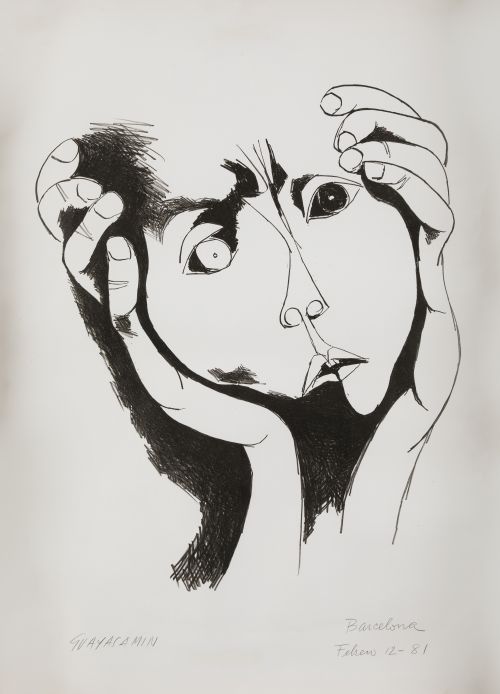 OSWALDO GUAYASAMIN, "Rostro", 1981, Litografía