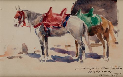 MARIANO BERTUCHI Granada (1885) / Tetouan (1955) "Horses",