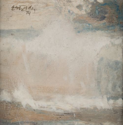 ADOLFO ESTRADA, “Paisaje”, 1974, Técnica mixta sobre tabla 