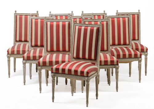 Ten Louis XVI style chairs, France, 19th century and later