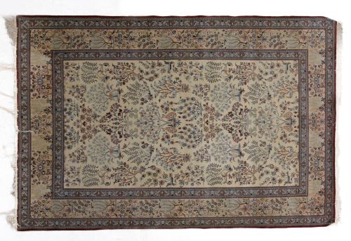 Hand-knotted silk and wool rug, Iran, 20th century