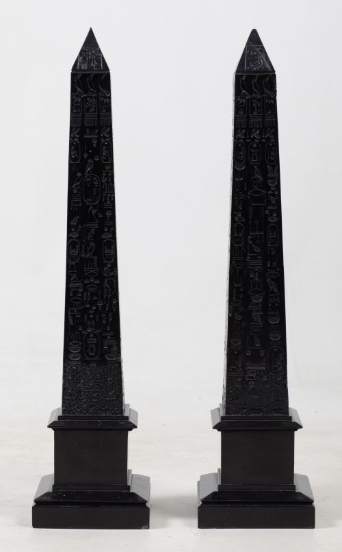 Pair of resin obelisks, 20th century