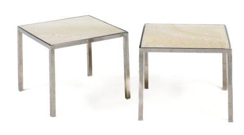 Pair of side tables in steel and stone tops, Visionnaire ma