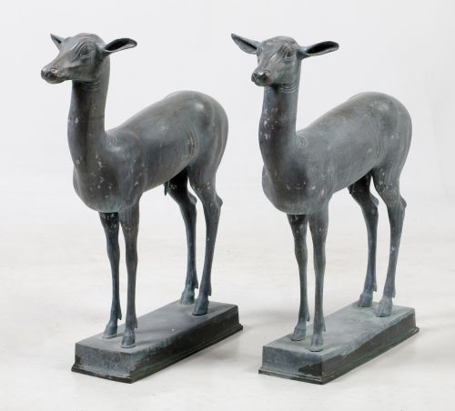 Pair of metal deer, 20th century