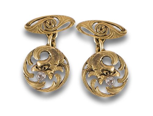 GEMELOS ART NOUVEAU DE DIAMANTES, EN ORO AMARILLO