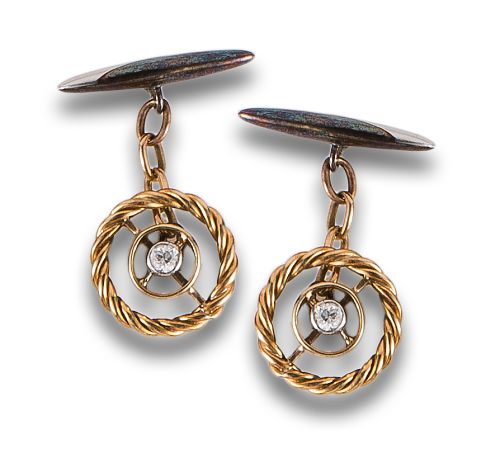 CUFFLINKS, ANTIQUE STYLE, DIAMONDS, GOLD AND PLATINUM