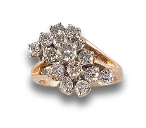 DIAMOND FLOWER RING, IN WHITE AND YELLOW GOLD