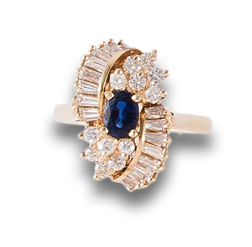 SAPPHIRE AND DIAMOND RING, IN YELLOW GOLD