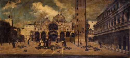 EMILIO CARAFFA, "Plaza de san Marcos de Venecia", Óleo sobr