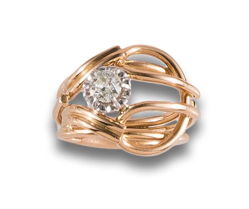 BOMBE SOLITAIRE DIAMOND RING, IN YELLOW AND WHITE GOLD